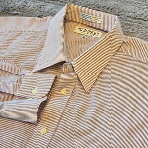 Monsieur by Givenchy Mens Dress Shirt 17.5 36/37 Burgundy White Pinstripe Cotton